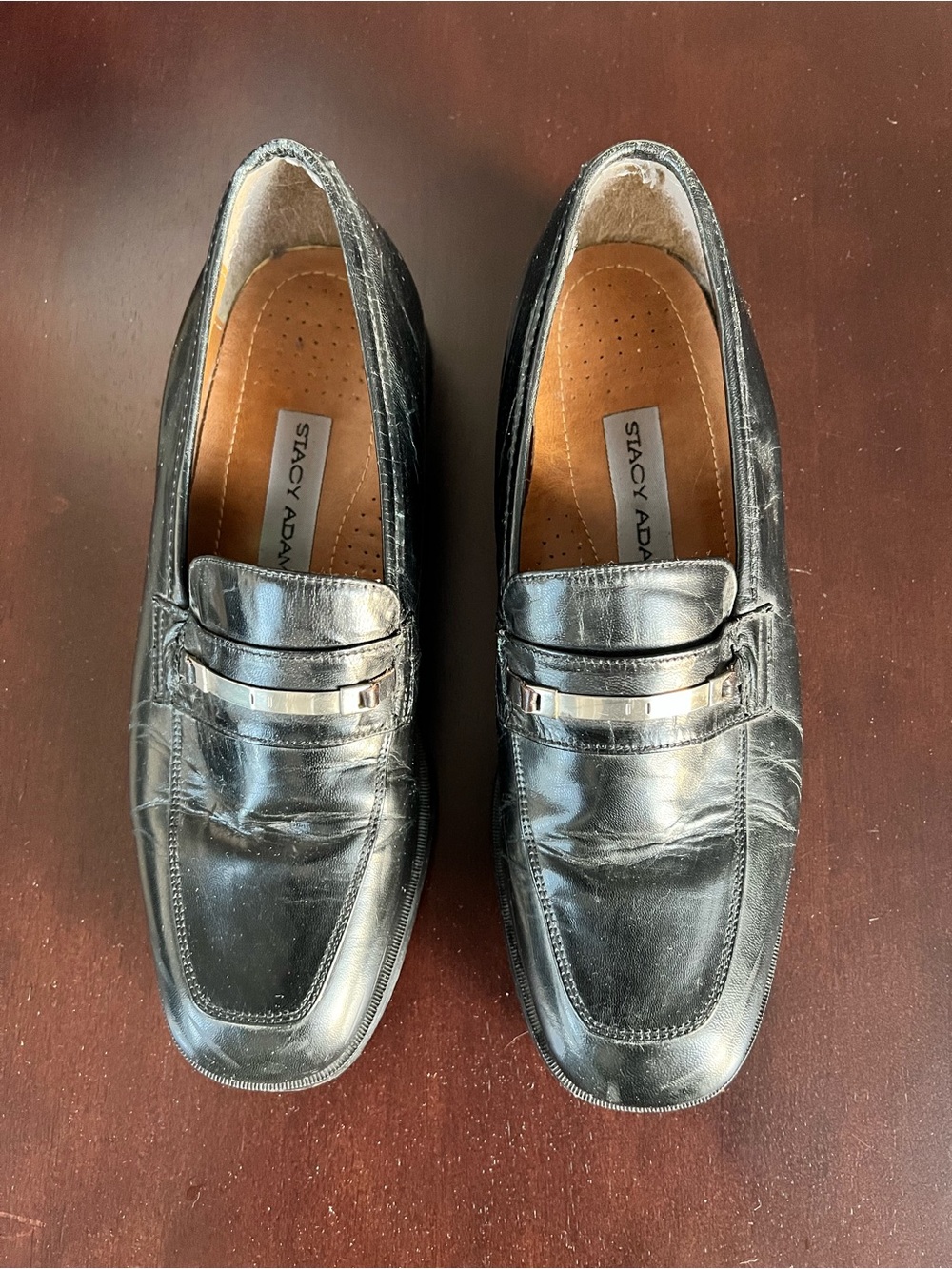 Stacy Adams Black Leather Slip-On Loafers with Silver Bit